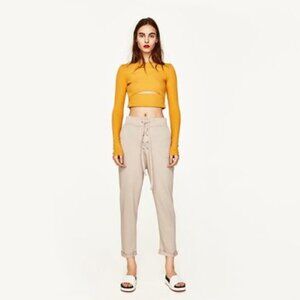 EUC Zara taupe beige self tie jogger track pants, M